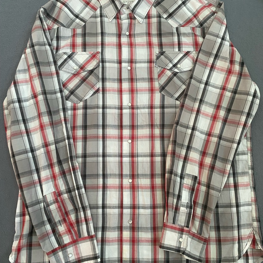 Men's Plaid Shirt - Red, Black, Gray and White